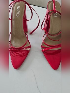 EGO Hot Pink Strappy Pointed Toe Block Heels